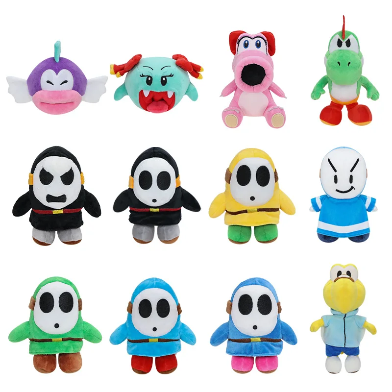 Peluche de dibujos animados de Mario Cheep Chomp Lady Bow Birdo Shy Guy Black Shy Guy Yoshi Kid Koops Doll, juguetes de peluche suaves, lindo regalo de Navidad