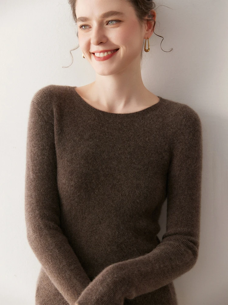 

MEETCC Women 100% Cashmere O Neck Solid Color Inner Wear Autumn Winter Pullover Soft Warm Cashmere Knitwear Fashion Chic Tops