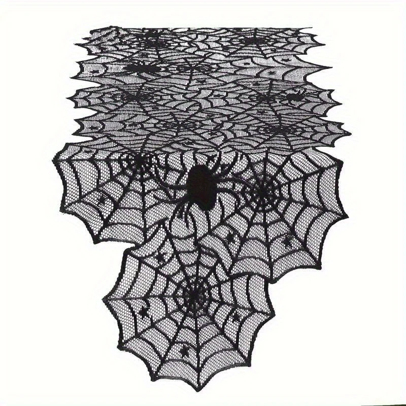 New Halloween Black Lace Spider Web Table Runner Table Cover Horror Theme Tablecloth Home Dining Table Decor Party Supplies