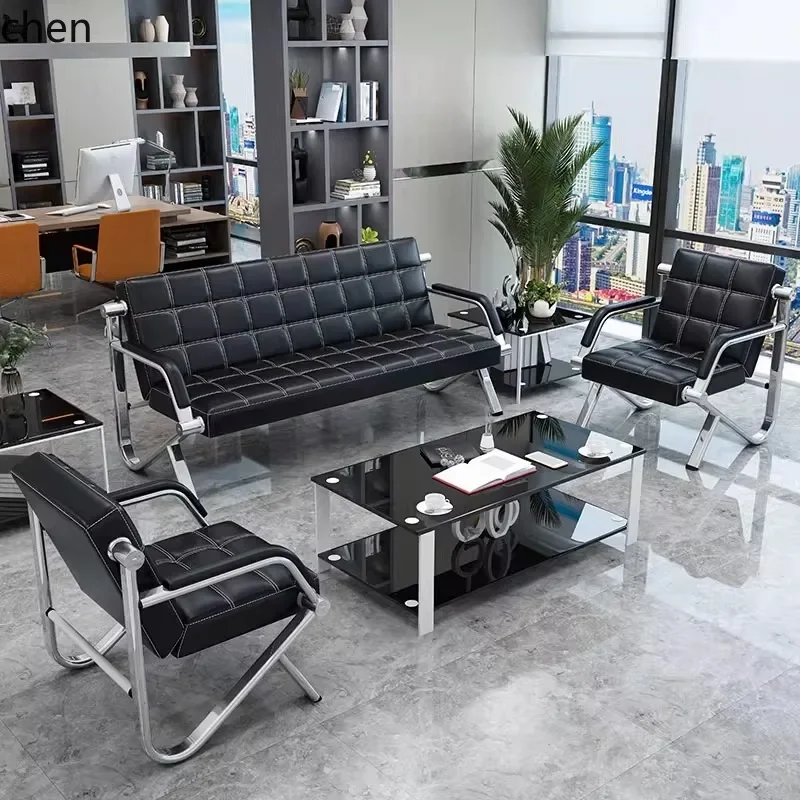 

H5.26 office sofa coffee table combination set modern simple reception business office iron frame three-person sofa