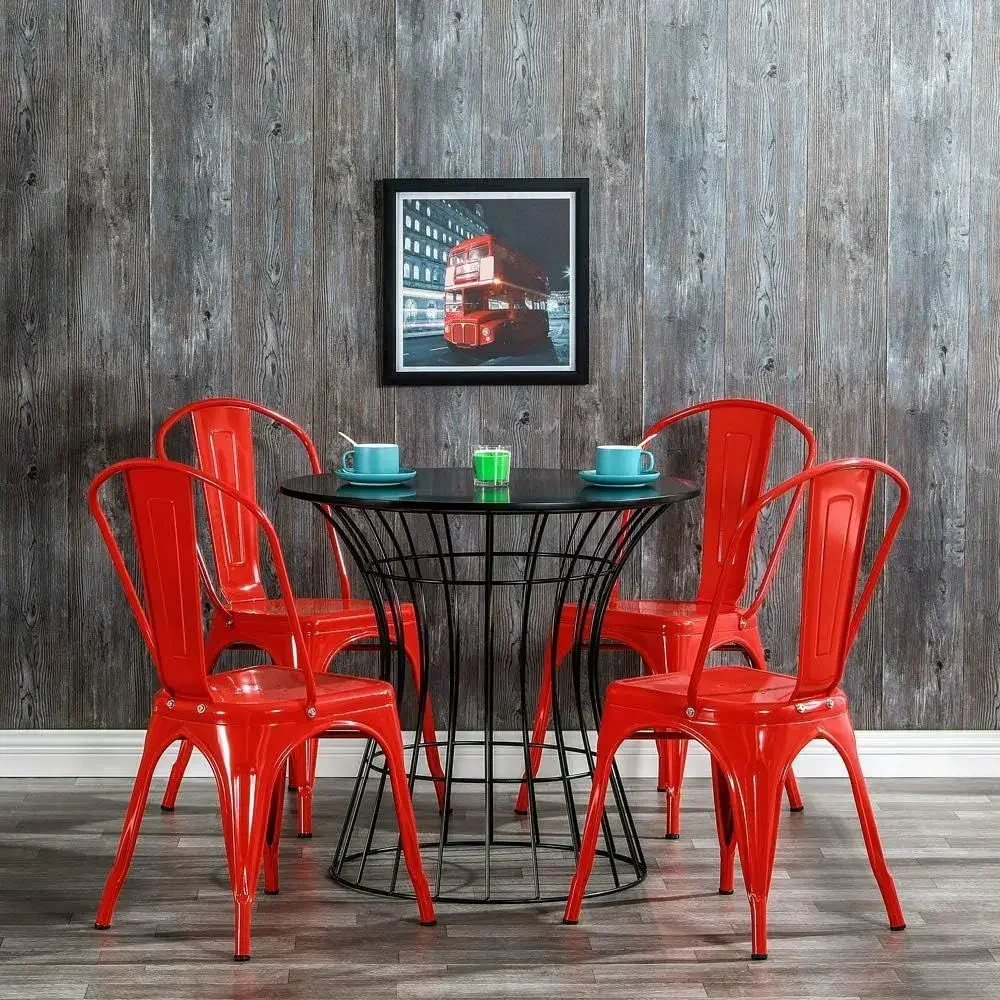 Stackable Red Distressed Style Dining Chairs for Kitchen, Indoor or Outdoor Use (Set of 4)