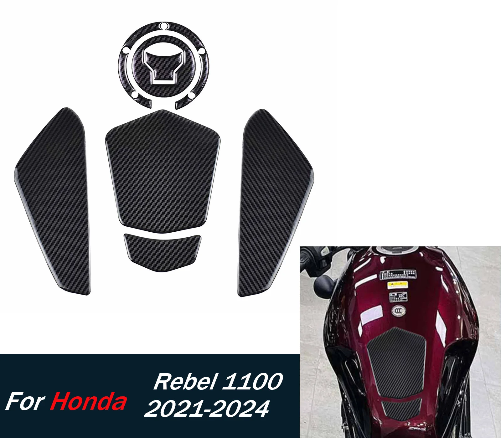 

﻿ ﻿ Для Honda Rebel CM1100 CMX1100 2021-2024 мотоциклетная противоскользящая накладка на топливный бак, боковая наколенница, защитная наклейка, накладка