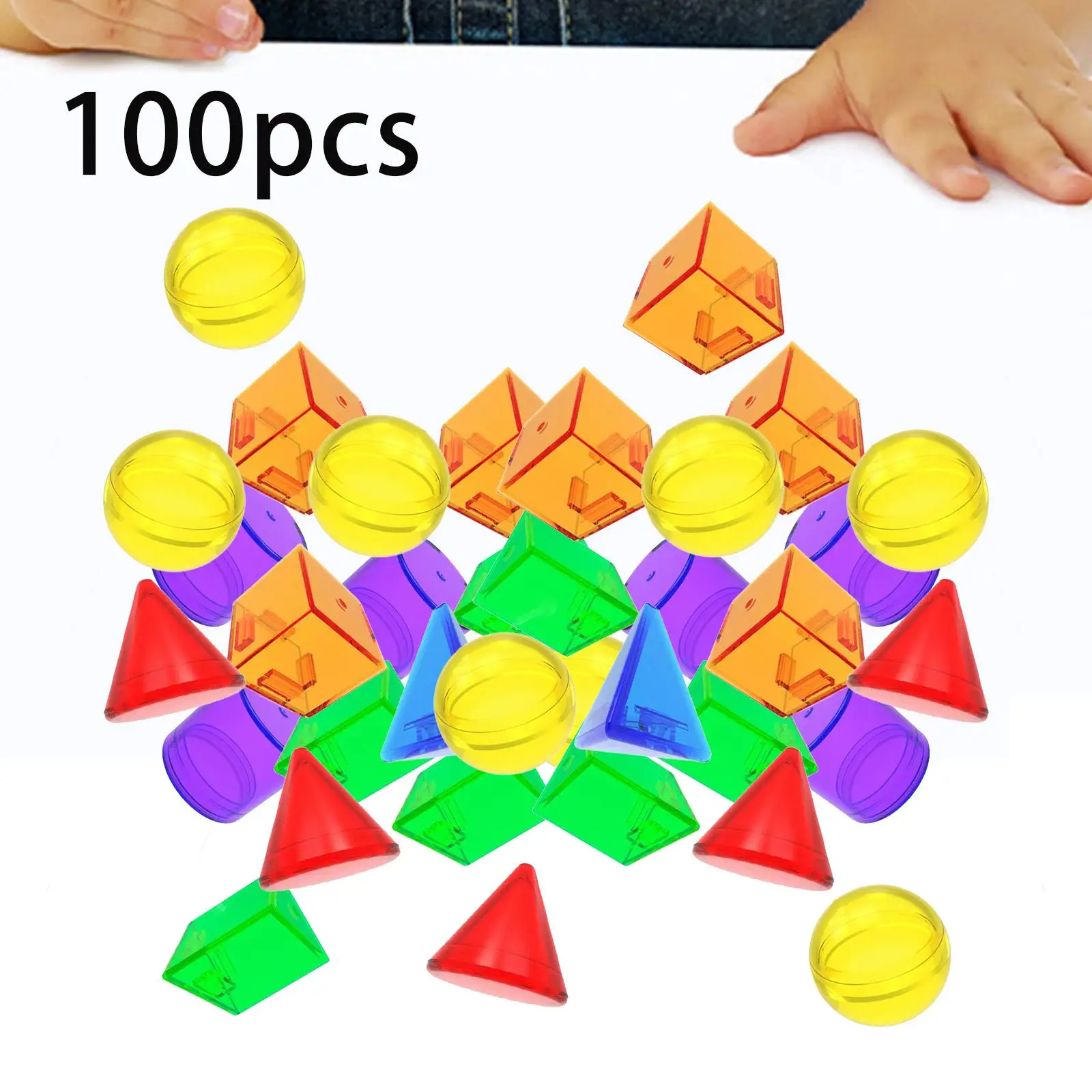 

100x Geometric Solids Translucent Color Building Blocks for Teaching Travel