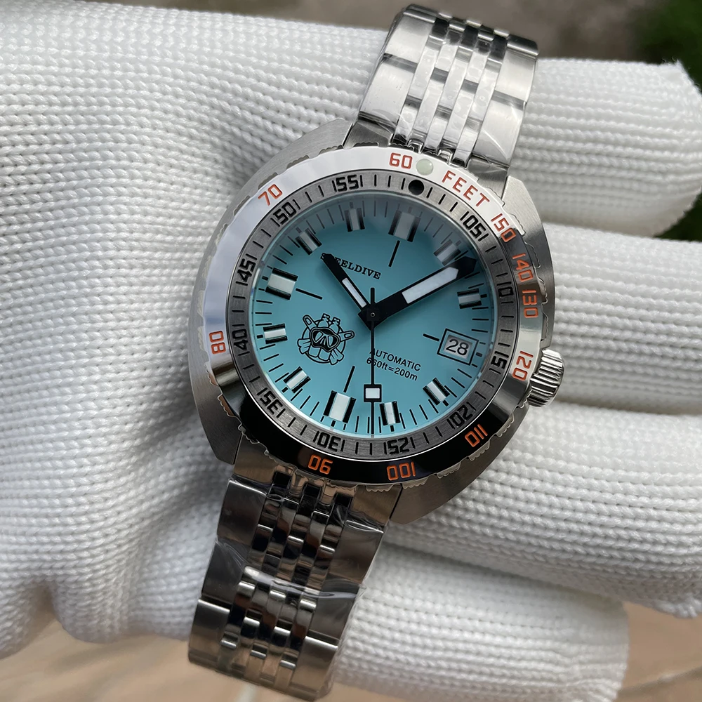 SD1967 Armband met gefreesde sluiting Stalen ring 43 mm Steeldive-saffierglas 20ATM Waterbestendig NH35 Automatisch man-duikhorloge