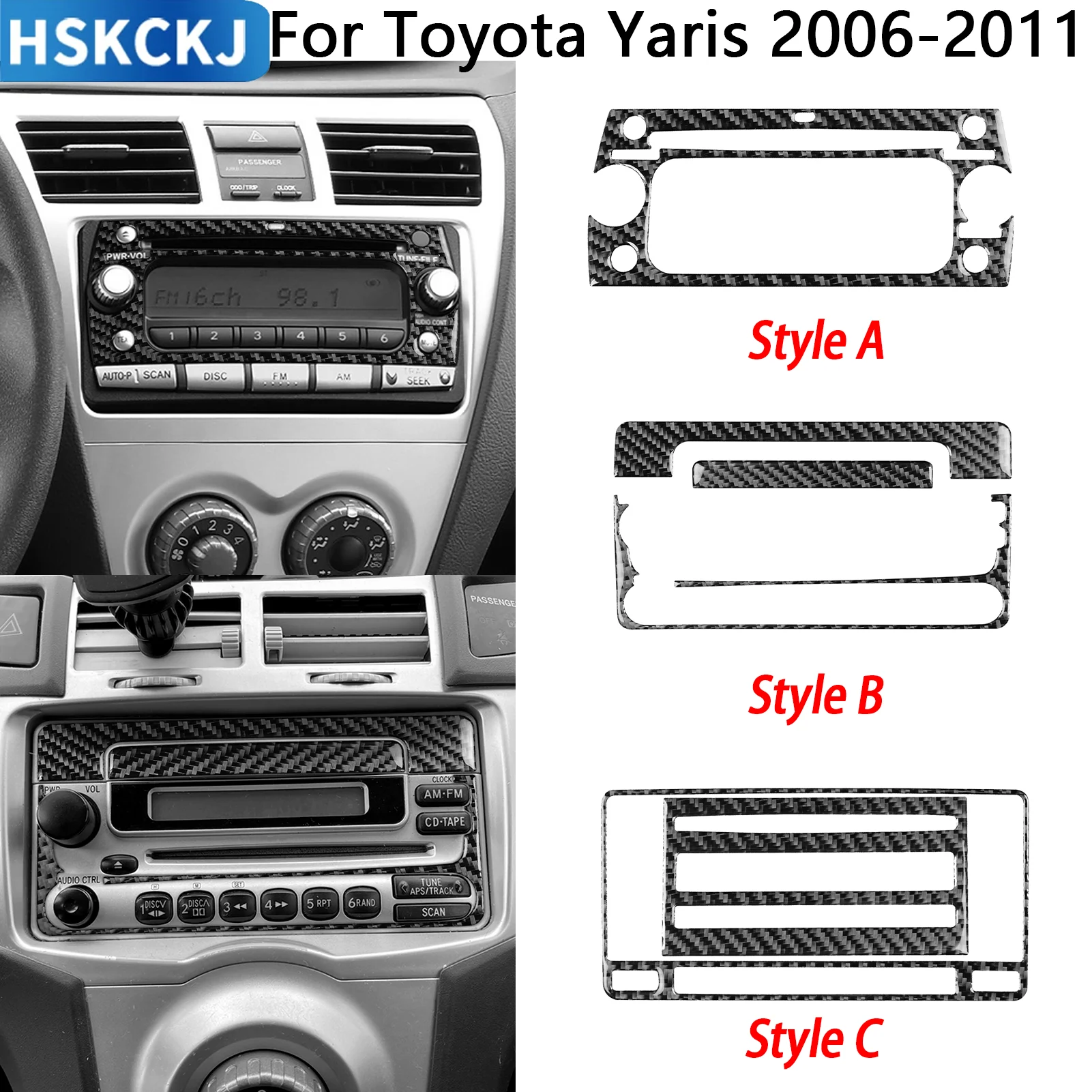

For Toyota Yaris 2006-2011 Interior Trim Modification Carbon Fiber Central Control CD Panel Decorative Sticker Car Accessories