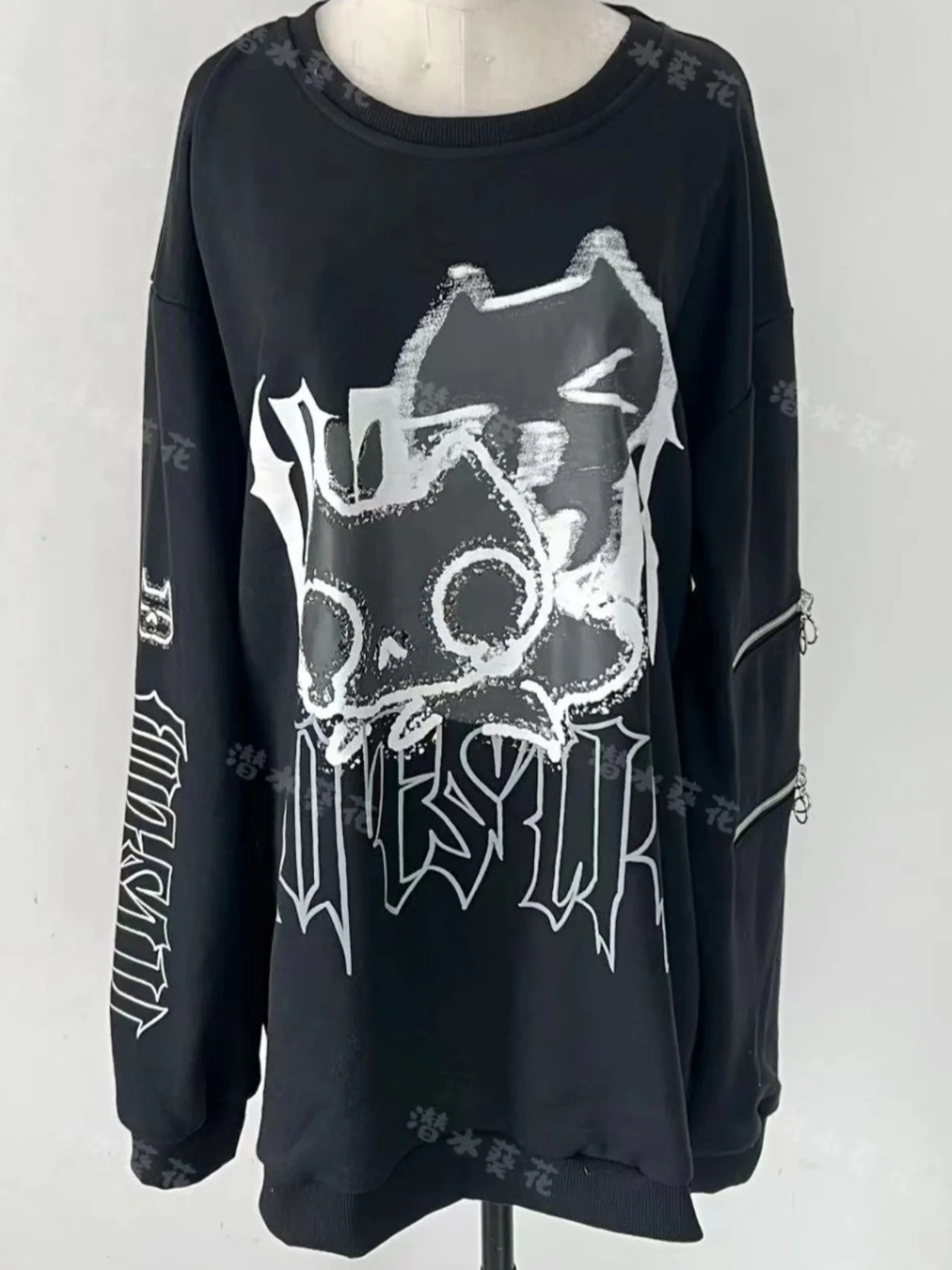 Cartoon Print Long Sleeve Sweatshirt Women Autumn Cute Subculture Anime Double Zipper Long Sleeve Round Neck Sports Shirt Tops