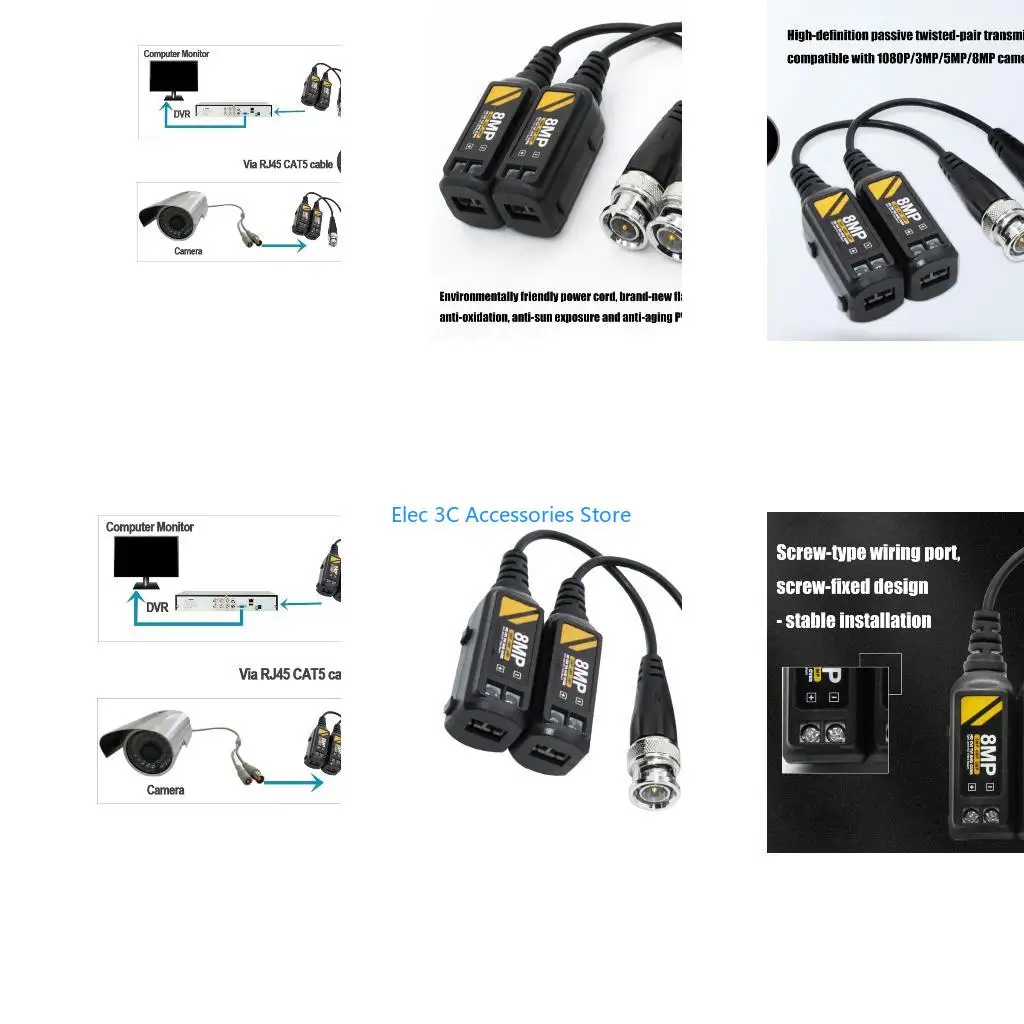Y51A Interferences Resistant Video Balun Transmits AHD CVI TVIs CVBS Over Cat5 Cable