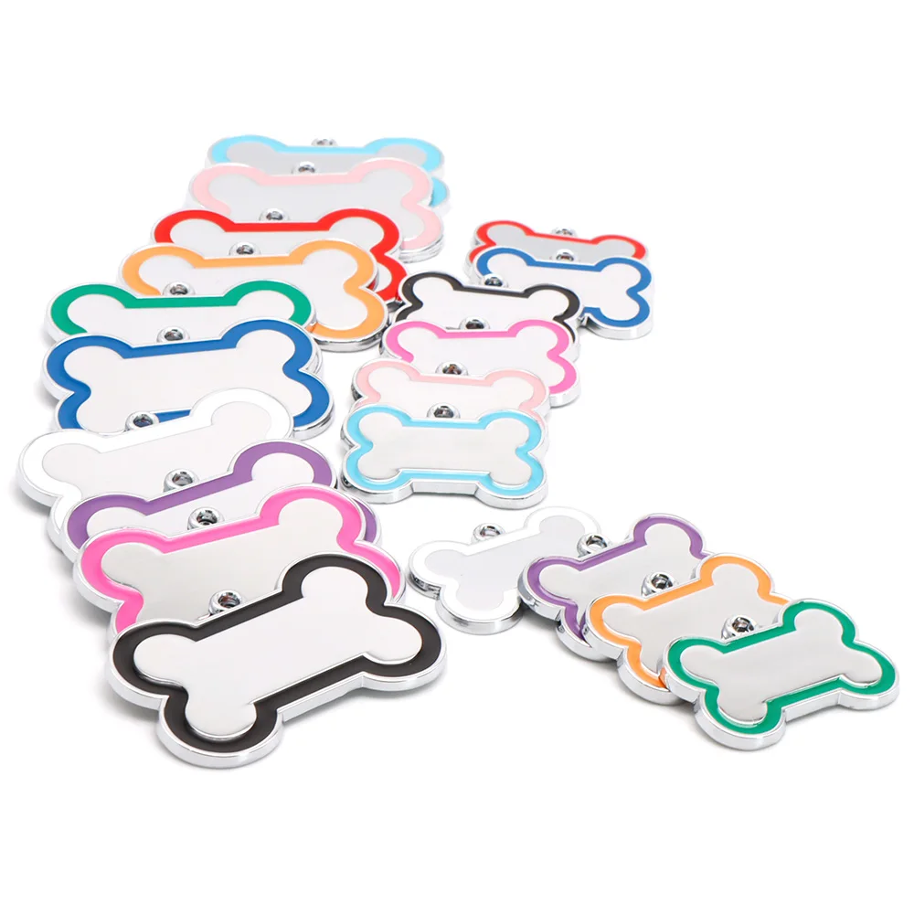 Wholesale 100Pcs 10 Colorful Cute Engraved ID Dog Tag Bone DIY Dog Id Tags For Dog Cat Personalized Collars Pet Accessories