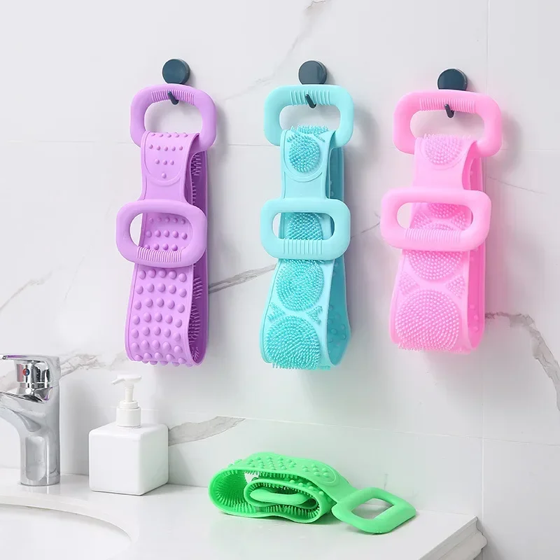 Soft Silicone Body Scrubber Bath Brush Shower Exfoliating Brush Belt Back Scrub Body Cleaner Cleaning Strap Bathroom Accessories