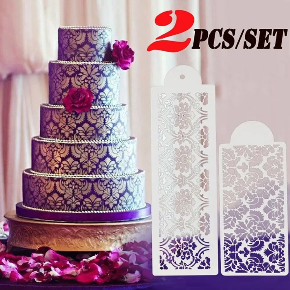 2PCS Wedding Supplies Baking Mould DIY Template Cake Decorating Tool Cake Damask Lace Border Cupcake Stencil Fondant Mold