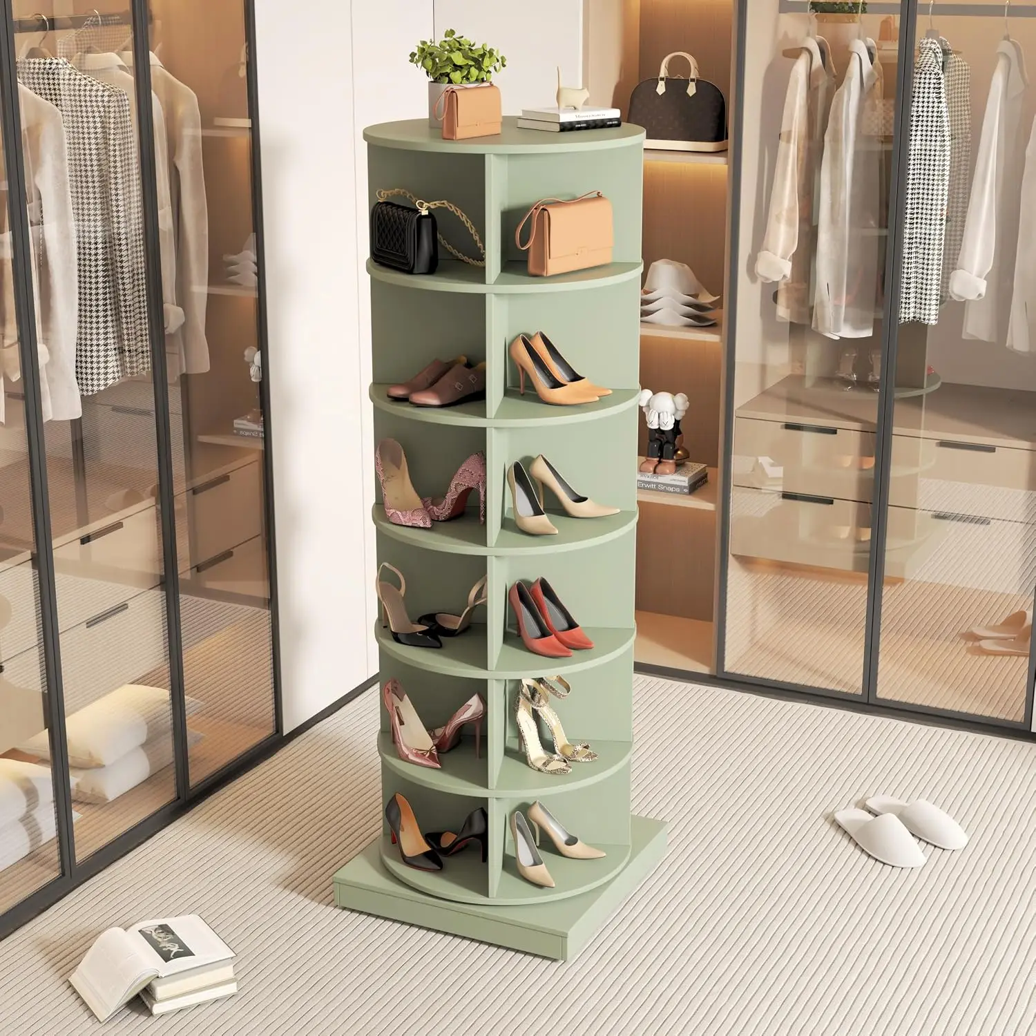 360° Rotating Shoe Rack Vertical Carousel Spinning Storage Tower for Closet Entryway 6 Tier, Customized
