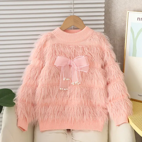 여아 모직 저지 스웨터, 가을 2025 겨울 어린이 니트 의류, 아기 여아 겉옷, 어린이 풀오버 스웨터, 7, 8Y 