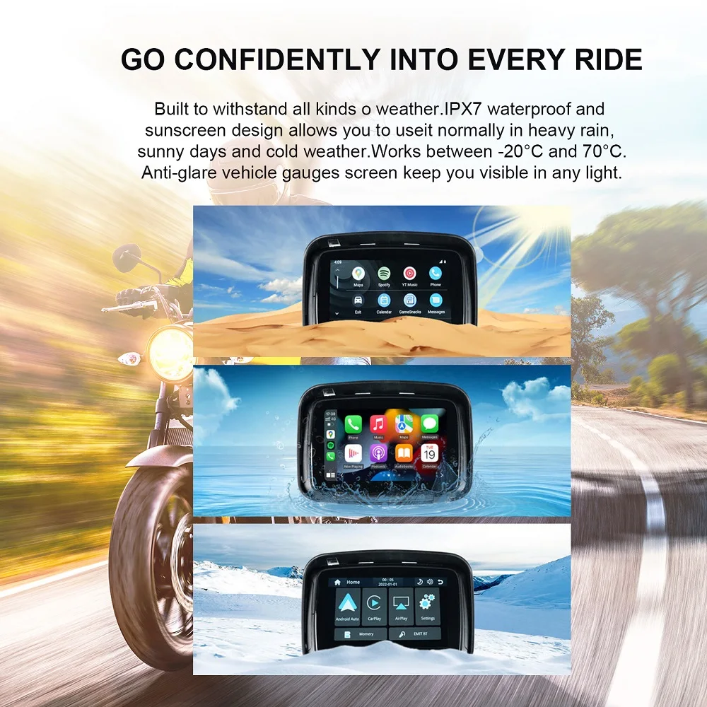 5-Zoll-Motorrad-Fahrrad-Carplay, Android-Autobildschirm, wasserdicht, kabellos, Apple Carplay, Touchscreen, Moto CarPlay, IPX7