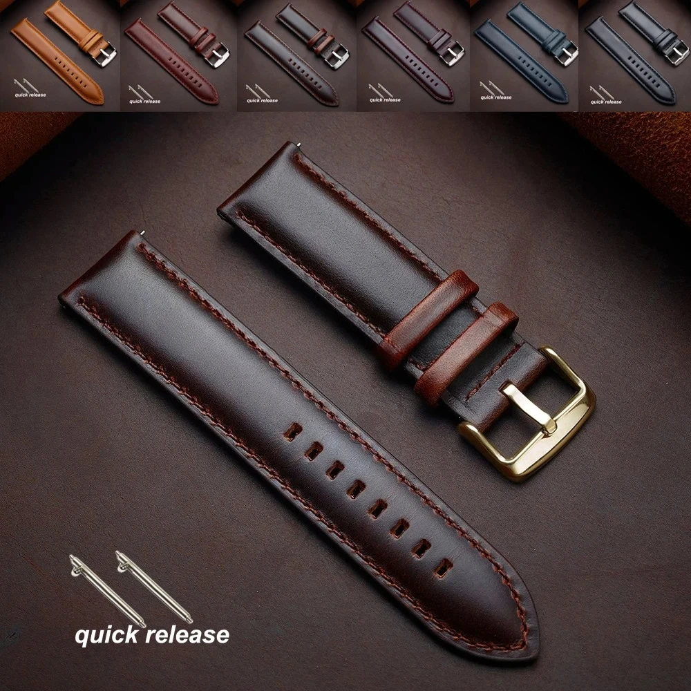 الذهب دبوس مشبك العالمي خمر جلد البقر حزام ساعة اليد البني رئيس طبقة جلد البقر حزام الساعات اكسسوارات 18/20/ 22/ 24/26 مللي متر 2026