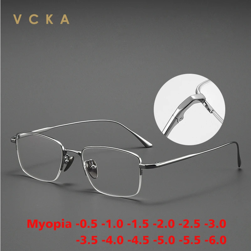 

VCKA Retro Pure Titanium Myopia Glasses Half Frame 2024 NEW Men Women Vintage Eyeglasses Women Fashion Optical -0.50 to -10