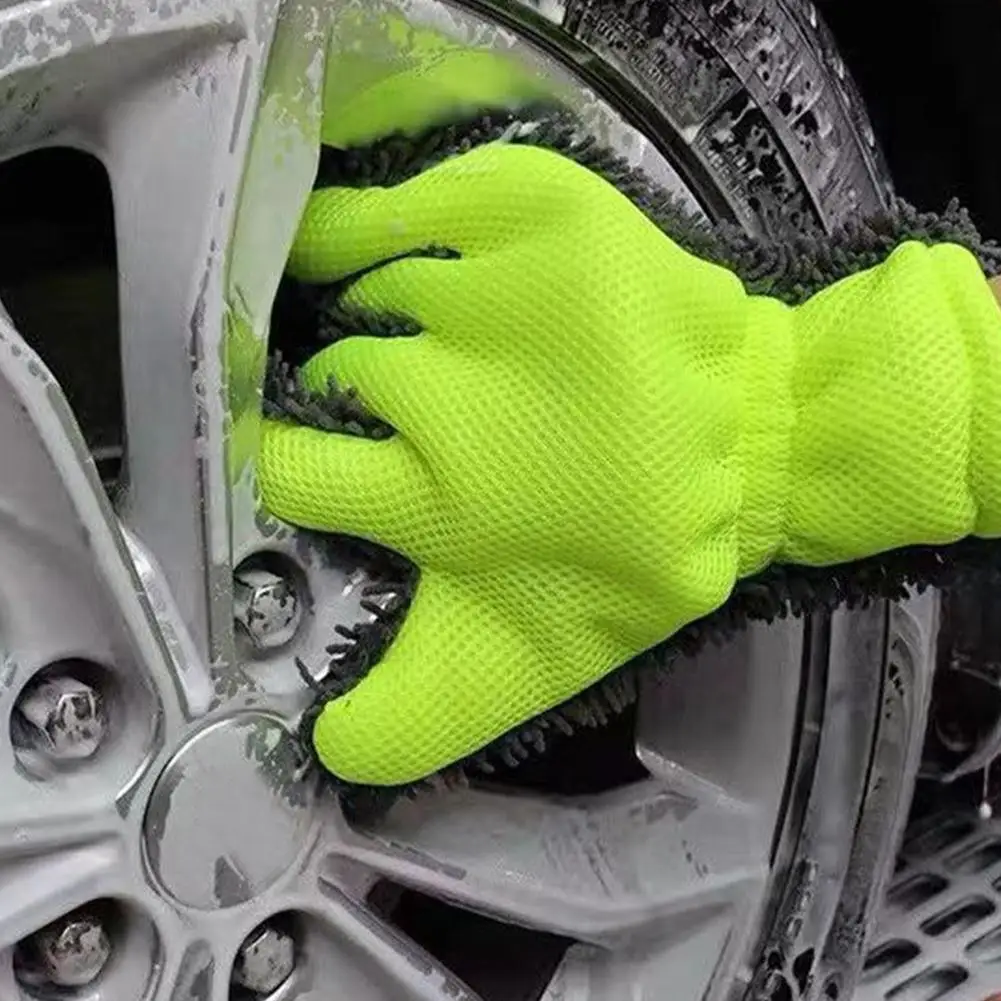 Double Sided Car Wash Mitt 5-Finger Chenille Cleaning Glove Scratch-Free Detailing Sponge for Car Wheel Hub Care