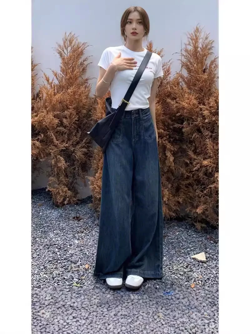 بنطال ذو قصة أرجل واسعة من الكتان للنساء ربيعي مضاد للتجاعيد مناسب بشكل منتظم على طراز الكلية للتنقل اليومي يسمح بمرور الهواء وبسيط #2