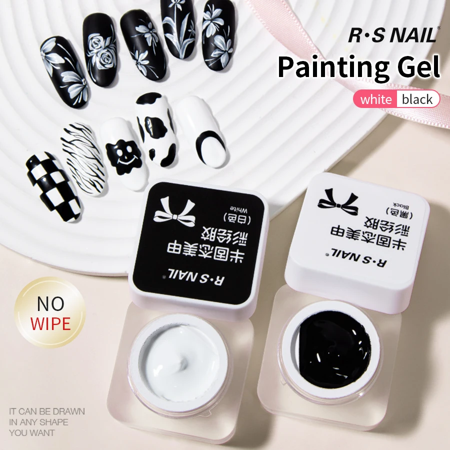 R ​ S NAIL Semi-solid Painting Gel Nagellack Schwarz Weiß Farben 3D Blume Zeichnung Gel Soak Off LED UV Paint Liner Cure Lack