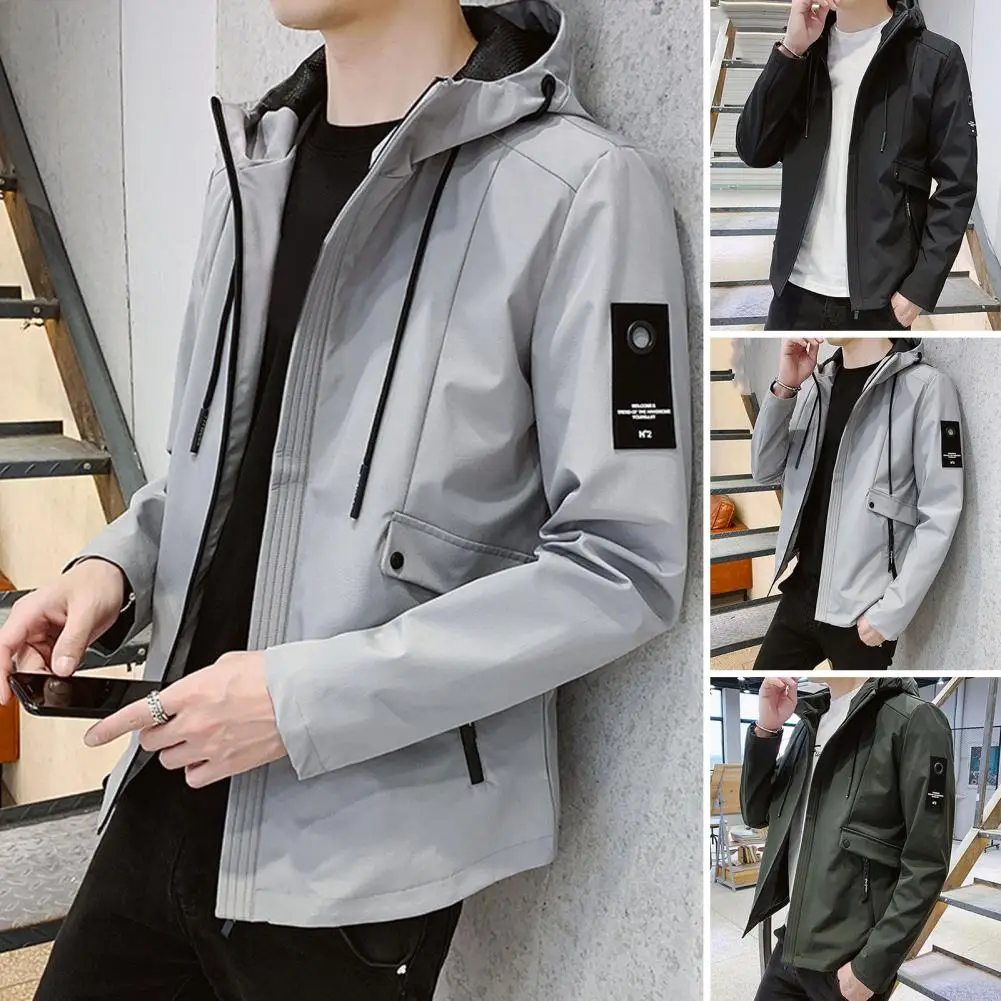 

Men Thermal Jacket Hooded Windproof Winter Coat with Zipper Placket Pockets for Men Stylish Outwear for Autumn Warmth Men Jacket