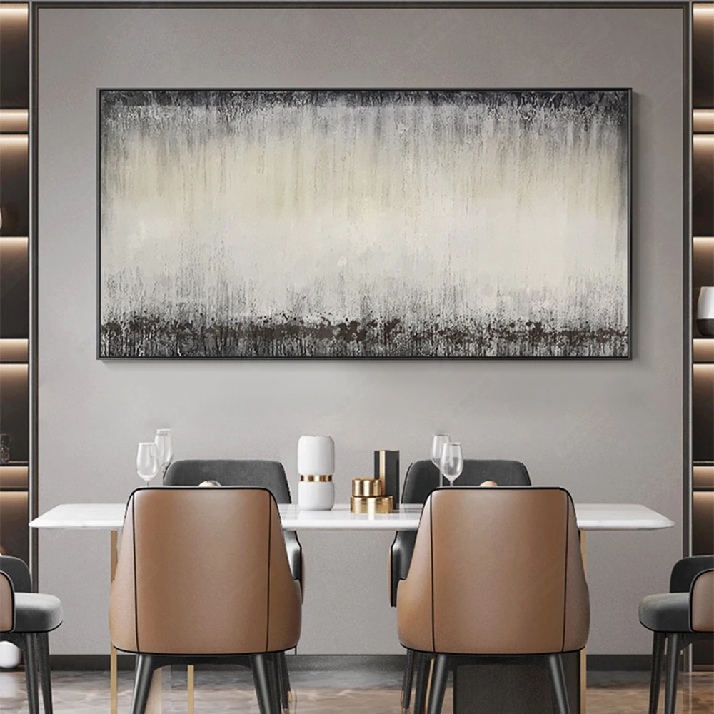 Hand Painted Abstract Decorative Oil Painting, Simple Atmosphere Horizontal Version Hanging Painting, Black and Grey Wall Art