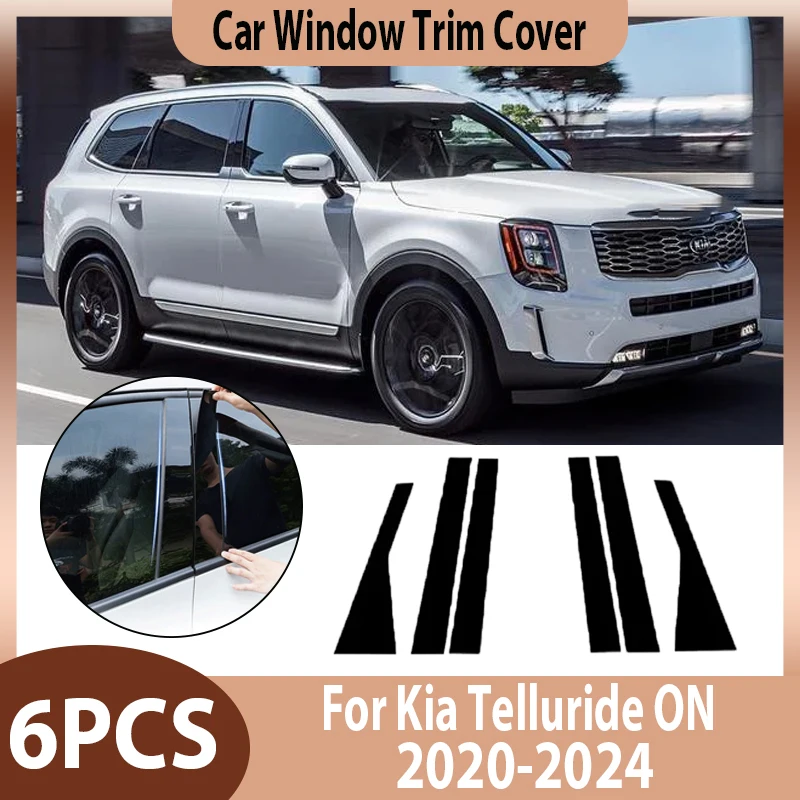 

Car Window Cover For Kia Telluride ON 2020 2021 2022 2023 2024 Pillar Sticker Black Carbon Fiber Silver B C Column Accessories