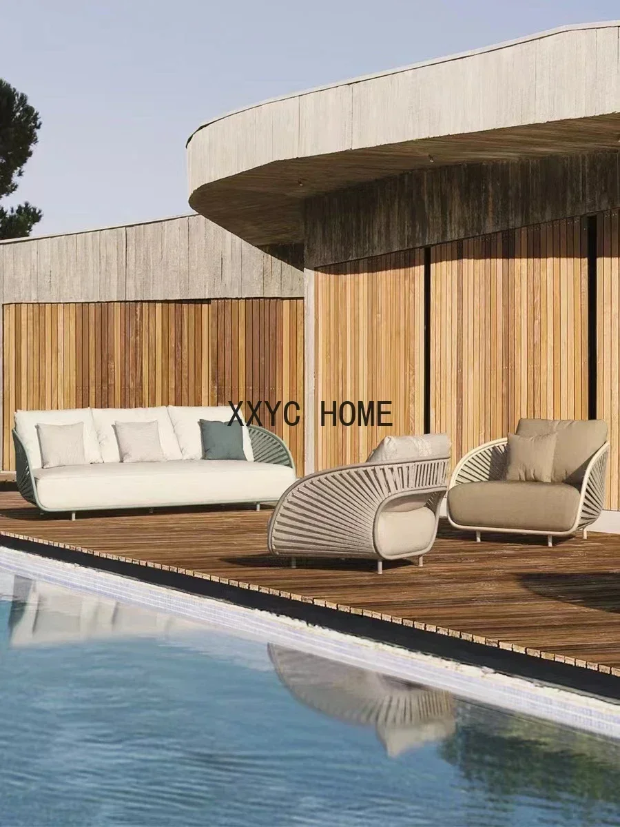 Outdoor sofa courtyard villa hotel garden rattan sofa model room rattan chair single lounge chair