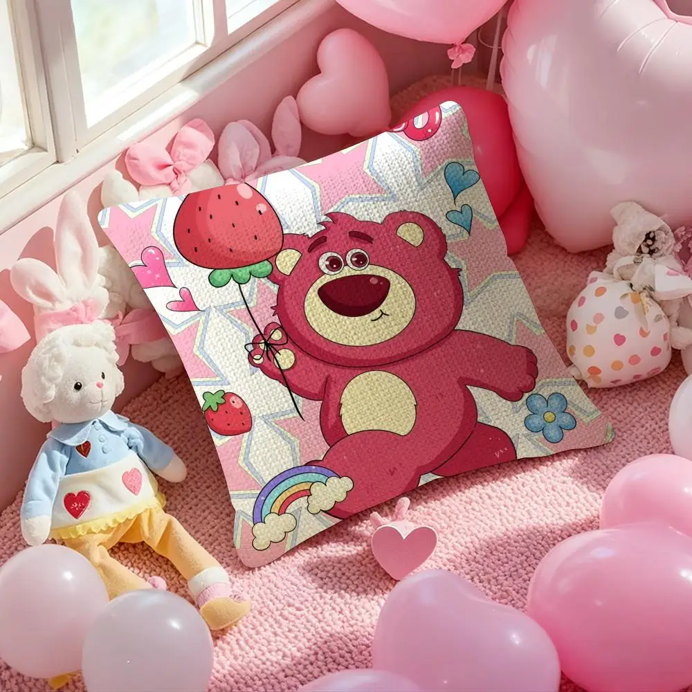 Lotso الكثير-o'-Huggin' الدب كيس وسادة الكتان الطبيعي النسيج العضوي على الوجهين الطباعة أريكة ديكور المنزل هدية غطاء الوسادة