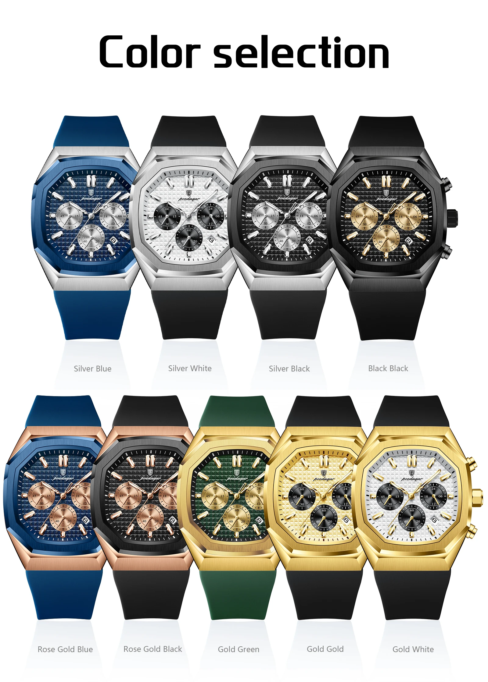 POEDAGAR Business herren Uhr Chronograph Datum Silikon Armband Quarz Mann Uhr Wasserdicht Leucht Mode Uhren Für Männer Reloj – Detail 8