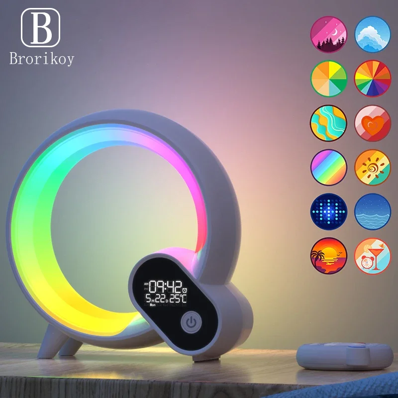 

Smart APP Control Atmosphere RGB Lamp Wake Up Digital Sunrise Alarm Clock Light Bluetooth Speaker with White Noise Audio Radio