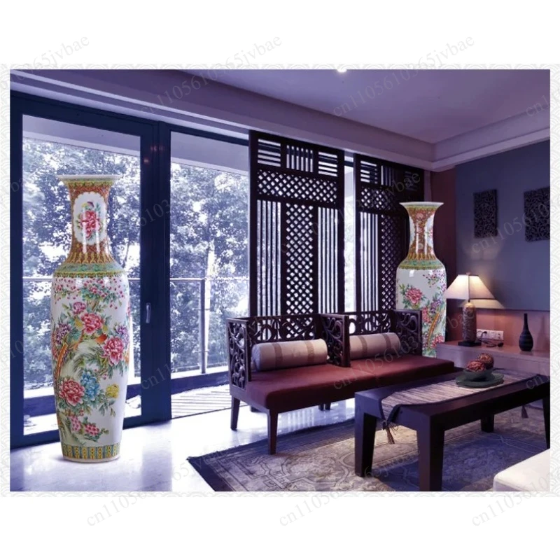 Pastel Landscape Ceramic Vase, Floor Decoration of New Chinese Home Entrance