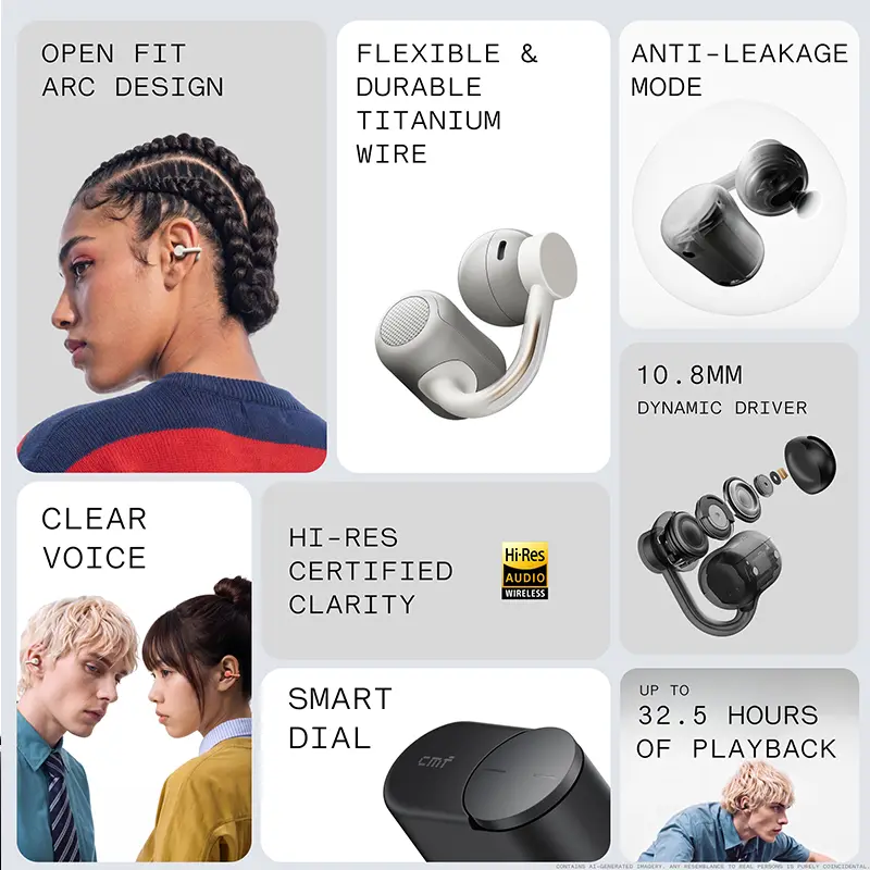 سماعات أذن مفتوحة CMF By Nothing Clip Pro مع تحكم ذكي، صوت عالي الدقة LDAC، بلوتوث 5.4، وزن 6.5 جرام، مقاومة للماء والغبار IP54 - 2