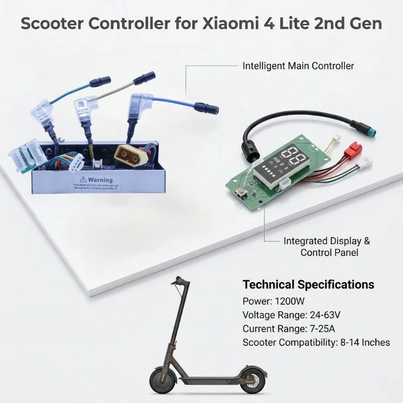 Intelligenter Scooter-Controller für Xiaomi 4 Lite 2. Generation, 1200W, 24-63V 7-25A mit Display-Bedienfeld & XT60-Adapterkabel