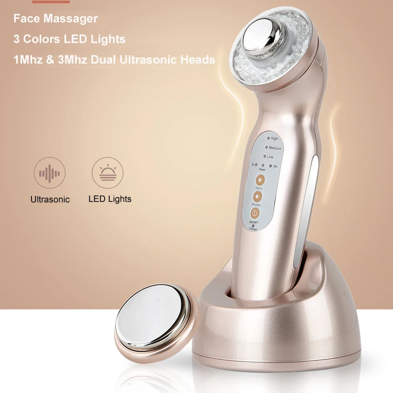 1Mhz 3Mhz Ultrasonic Facial Massager Skin Care 3 Colors LED Light Photon Therapy Ultrasound Body Face Slim Beauty Anti Cellulite