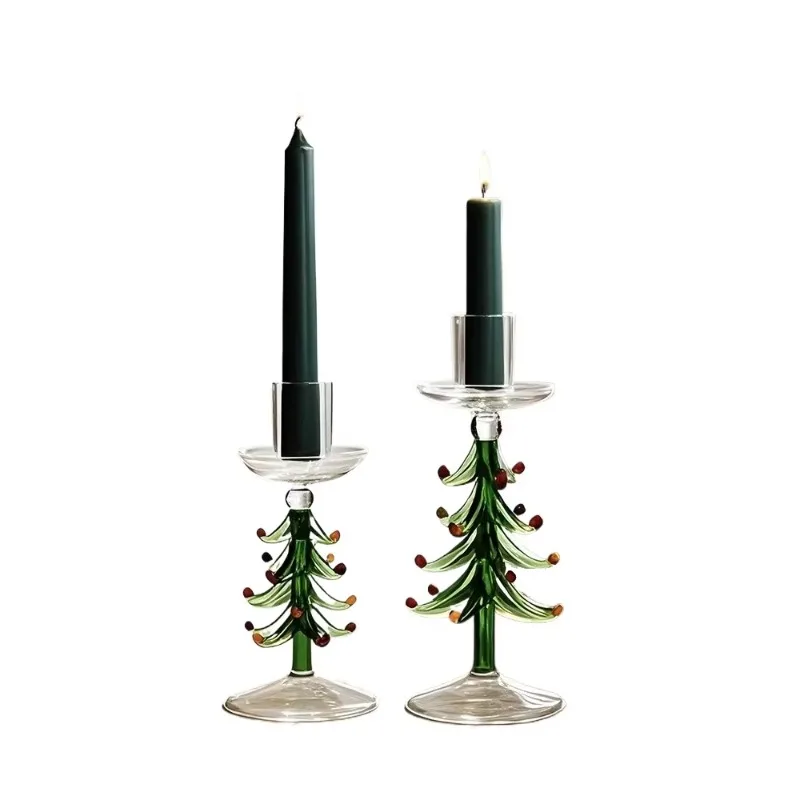 Nordic Christmas Trees Candle Stick Holder Tabletop Glass Borosilicate Candle Holders for Party Birthday Home Decor