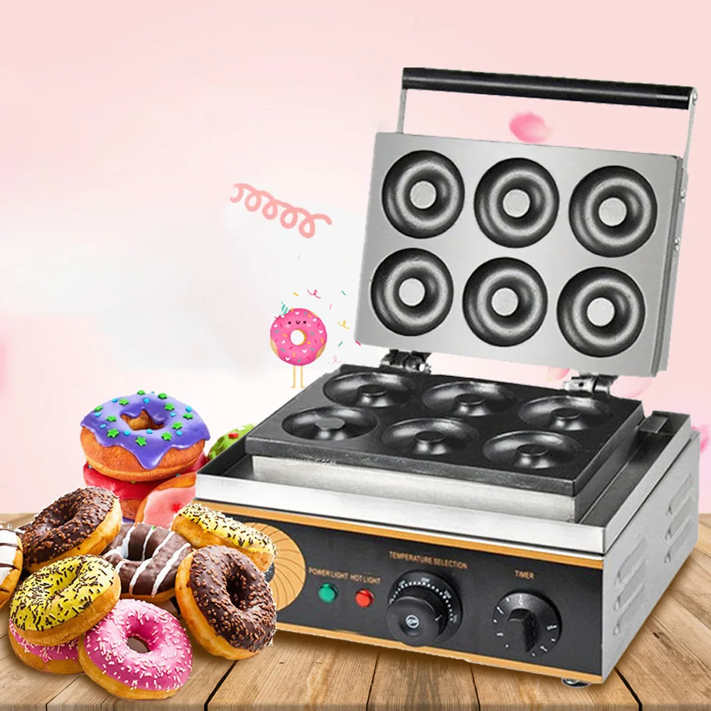 6 holes Electric Donut Maker Commercial Electric Cake Making Machine Round Cake Maker Non-stick Donut Machine