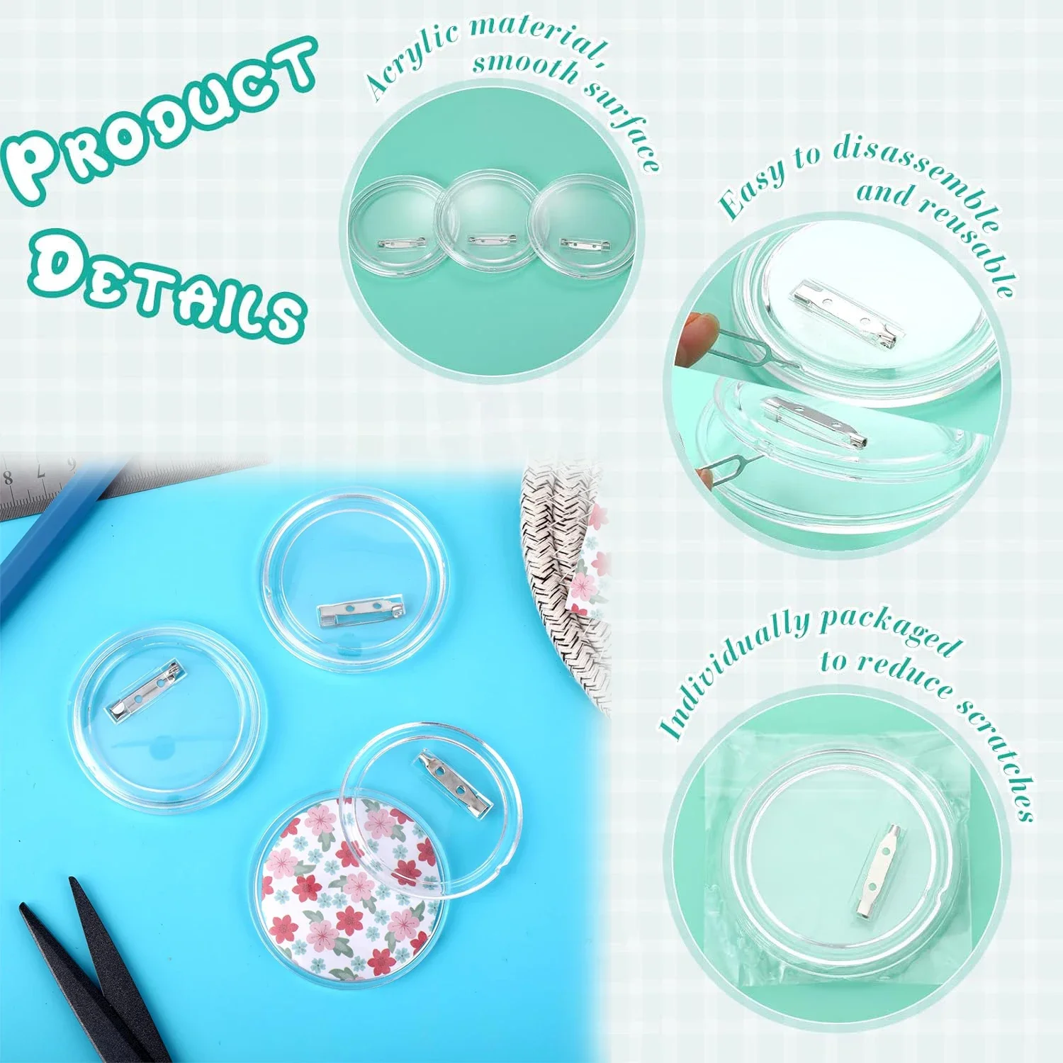 5-20PCS Buttons Blanks with Pins Clear Acrylic Button Pins Badge Kit Photo Buttons DIY Craft Button for DIY Badges Supplies