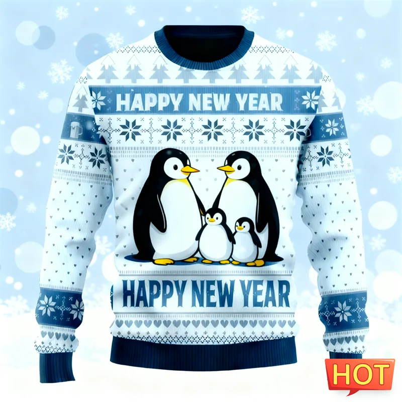 Pull de noël pour hommes, Simple, à la mode, Streetwear, imprimé en 3D, ample et respirant, col rond, nouvelle collection 2026