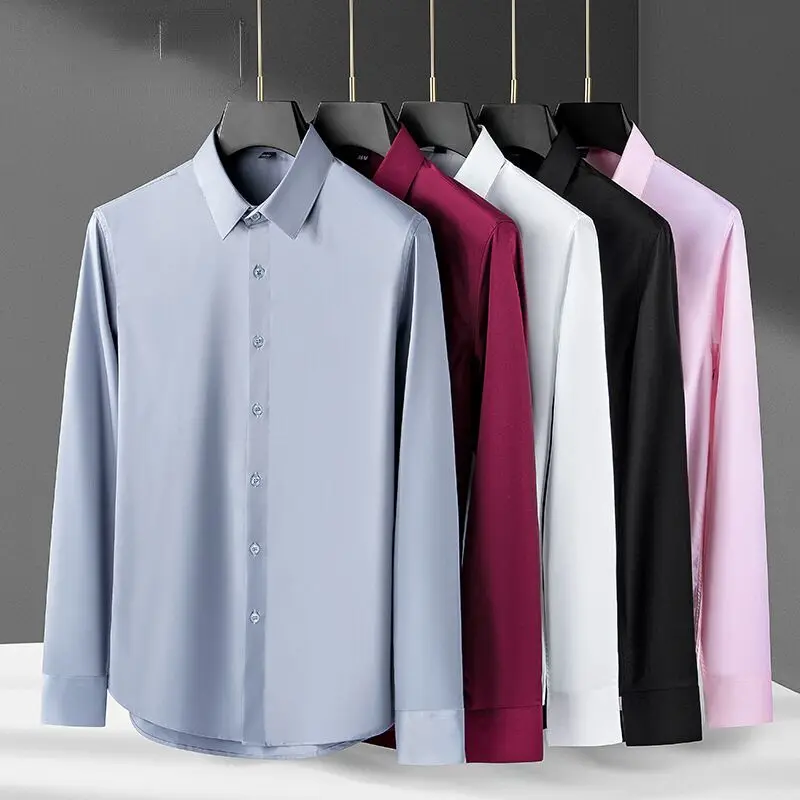 

Spring Autumn Luxury Top Shirts Men Long Sleeve Slim Casual High-quality Business Social Evening Dress Fit Anti Wrinkle Shirt