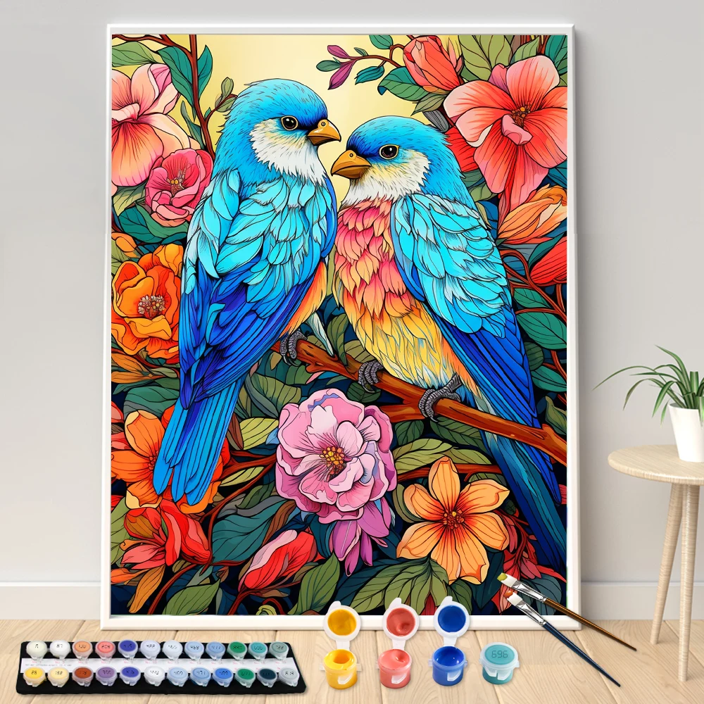 Digital Acrylic Painting Kit DIY Blue Feathered Parrot Art Canvas Hand Painted Home Decor Personalized Surprise Gift