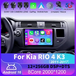Android 16 Carplay Auto For Kia RIO 4 K3 2011 2012 2013 - 2017 Car Radio Multimedia Video Player Navigation GPS No 2Din 2 Din