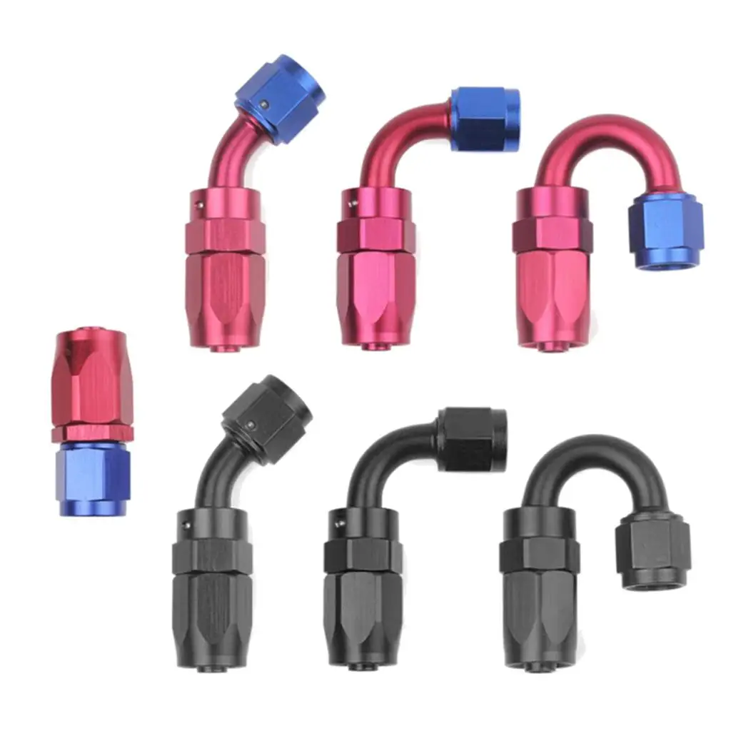 PTFE AN 6 6AN 오일 연료 라인 엘보, 0 45 90 180 도, AN6 호스 엔드 어댑터