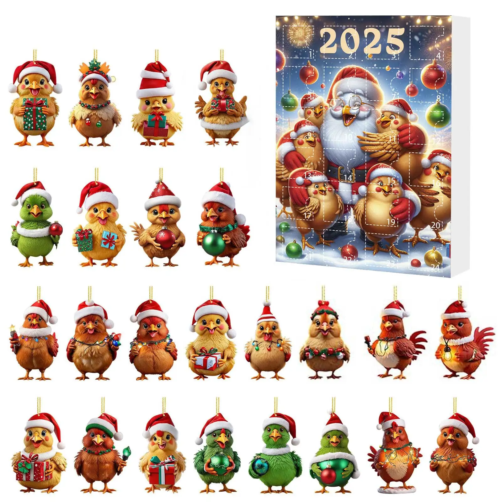 Calendario al cioccolato per il conto alla rovescia di Natale 2025 Calendario per il conto alla rovescia di Natale Scatola puzzle Timer per denti con spazzola piatta in acrilico per pollo