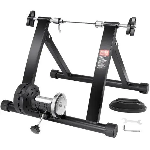 Portable Magnetic Bike Trainer for 26 -29 Wheels - Noise-Reducing Flywheel, Quick Release & Front Wheel Riser