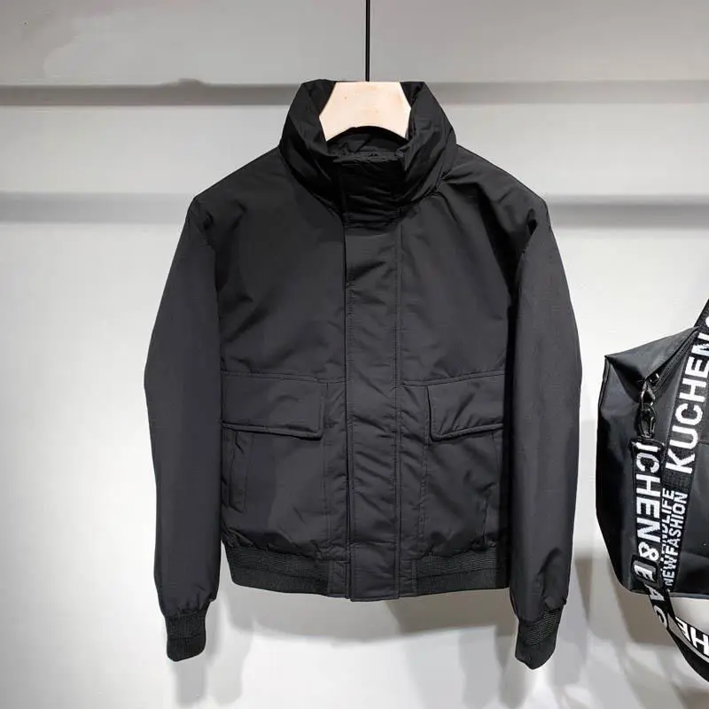 

Winter Men's Faionable Loose Color Cotton Jaet Youth Warm Versatile Sli Outerwear Trendy Waterproof Zipper Closure