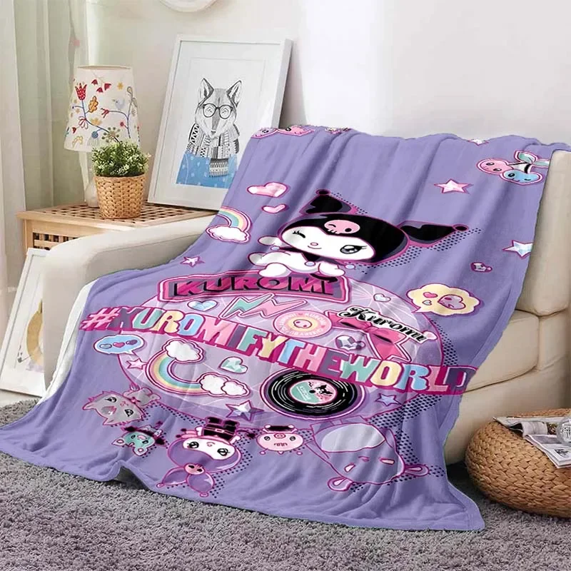 1PC Hello Kitty Kuromi Printed Blanket Children Adult Blanket Soft and Warm Bedding for Bed Sofa Outdoor Travel Cover Blanket