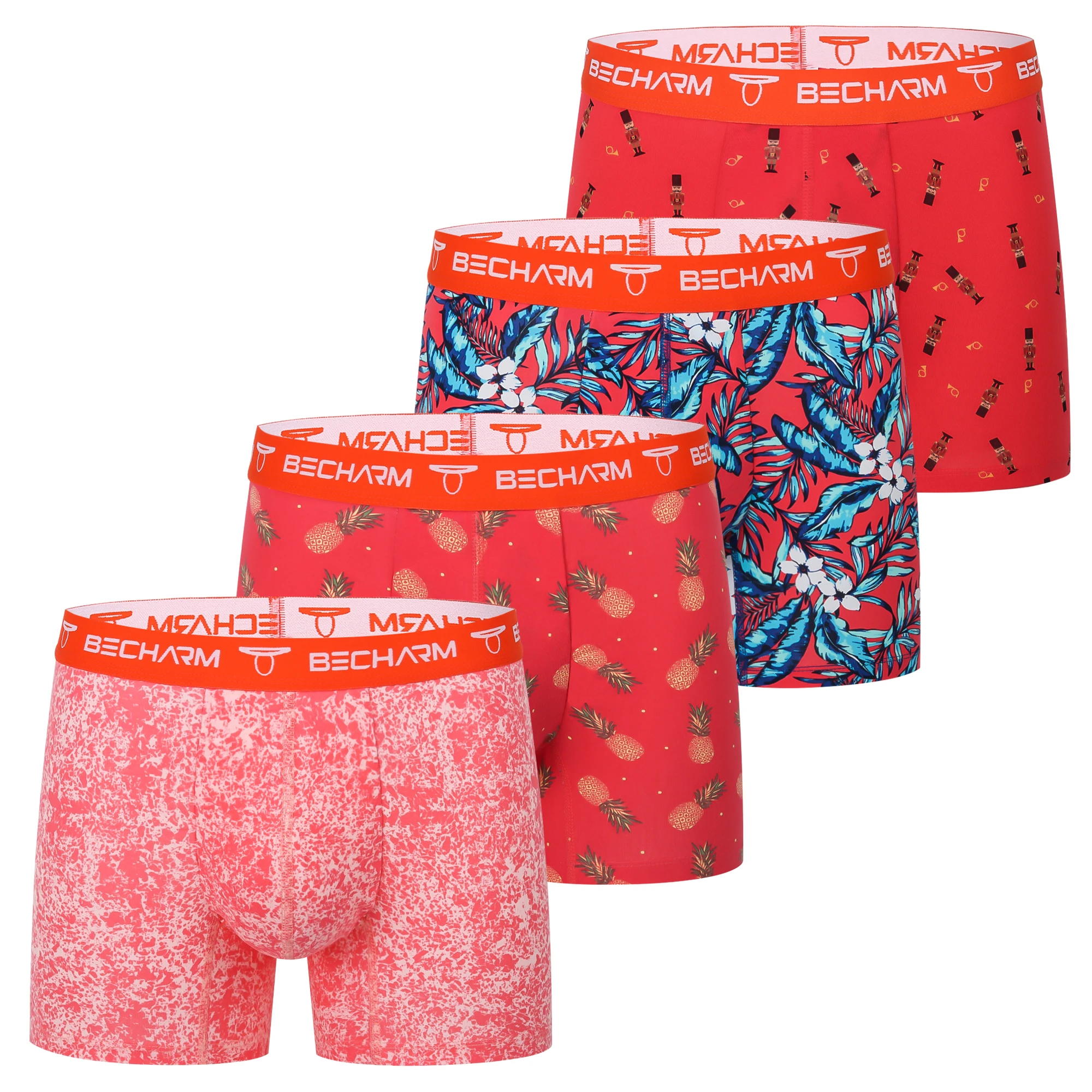 

Mens Orange Boxer Briefs Cotton Elastane Soft Underwear 4 Pack Colorful Short Leg Trunks