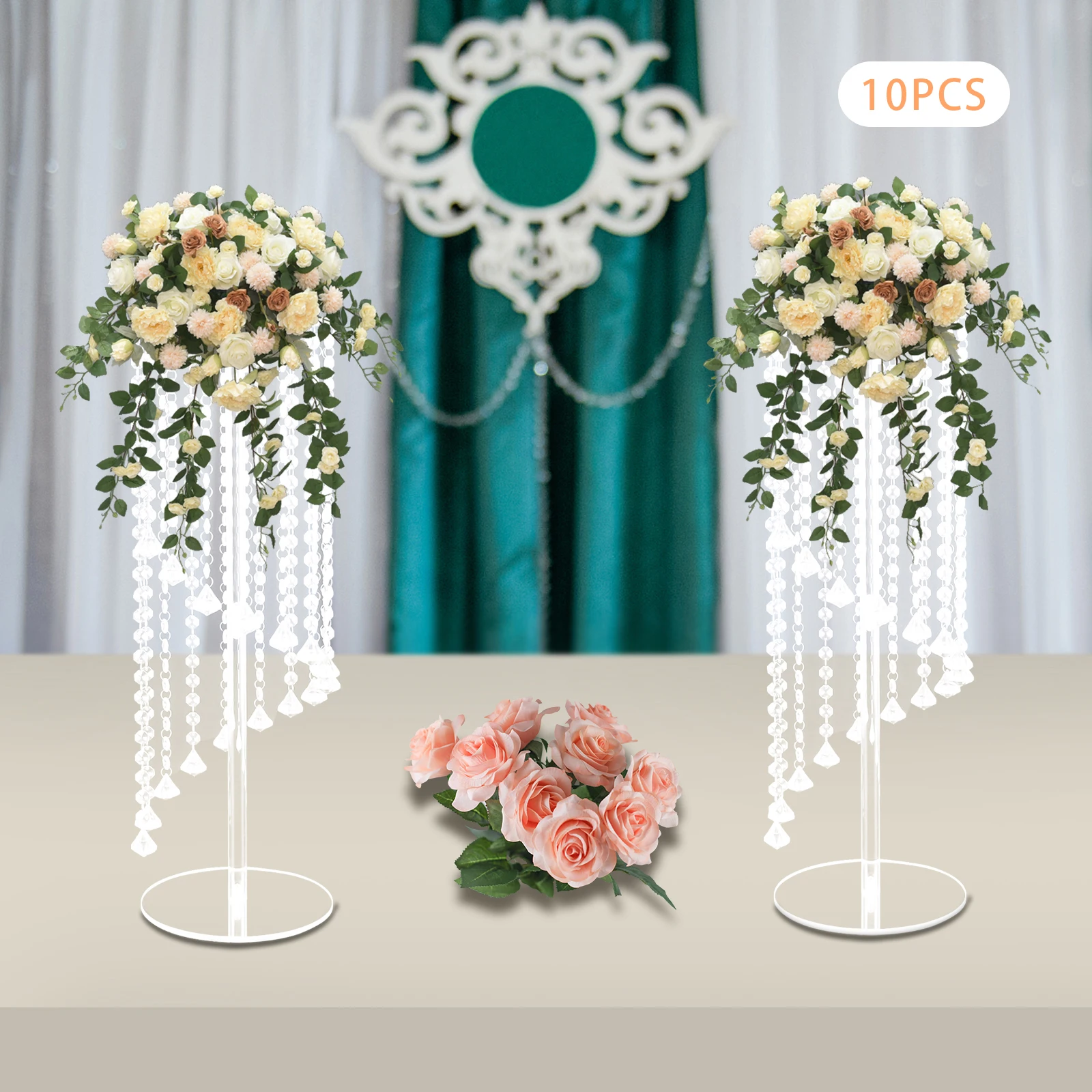 

60cm 10 Pcs Acrylic Vase Stands Crystal Centerpiece Table Decorations