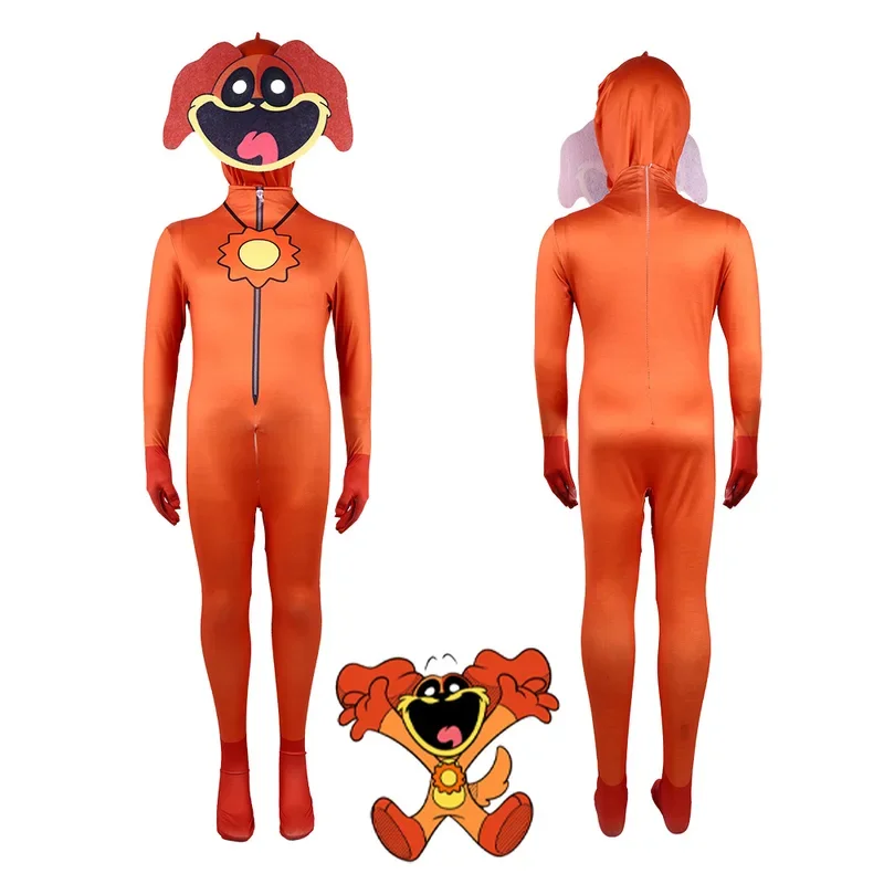 Lachende Beestjes Cosplay Kostuum Aminal Paarse Kat Catnap Olifant Beer Bodysuit Jumpsuit Masker Jongens Meisjes Halloween Kostuum