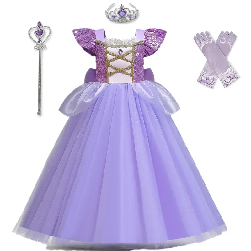 Girls Rapunzel Sleeping Beauty Aurora 2024 New Children Bella Costume Kids Cosplay Cinderella Princess Birthday Party Prom Dress