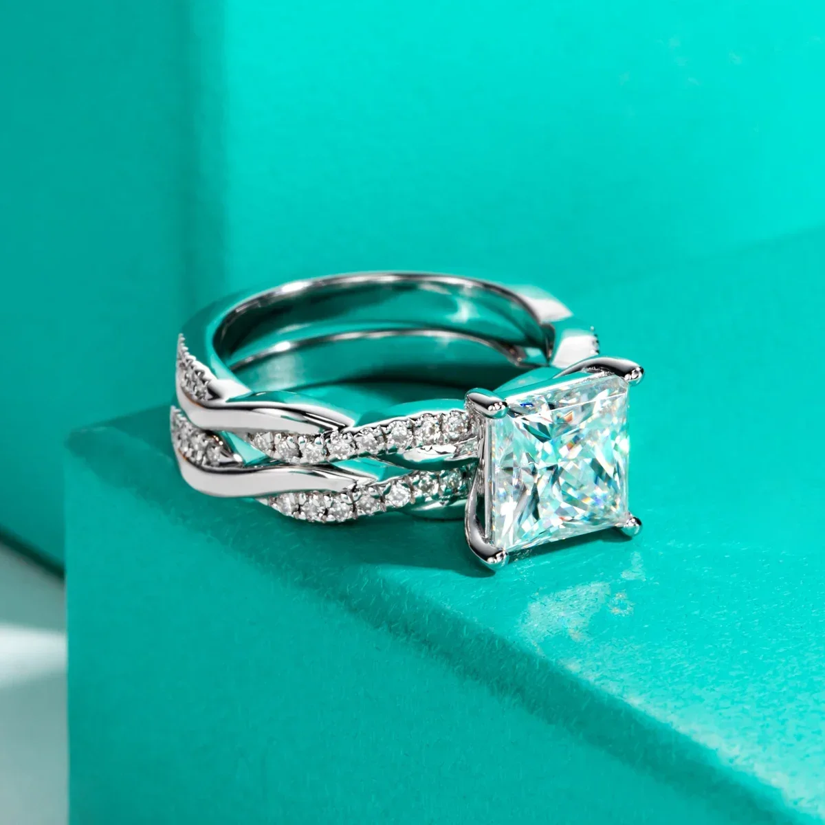 FCGJHW 3ct Princess D Color Moissanite Engagement Rings Bridal Set S925 Sterling Silver Infinity Promise Ring for Women 2026